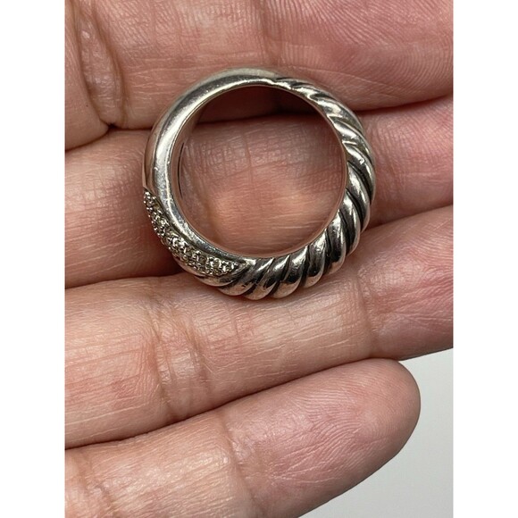 David Yurman Sterling Silver Diamond Cable Crossover Wide Ring Sz 7.25 - Picture 10 of 16